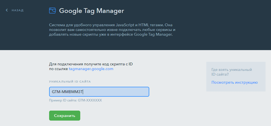 Подключение Google Tag Manager